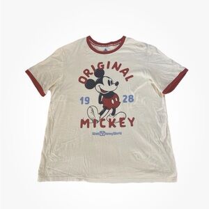 Walt Disney‎ World Shirt Adult Large Beige Mickey Mouse Original 1928 Ringer Exc